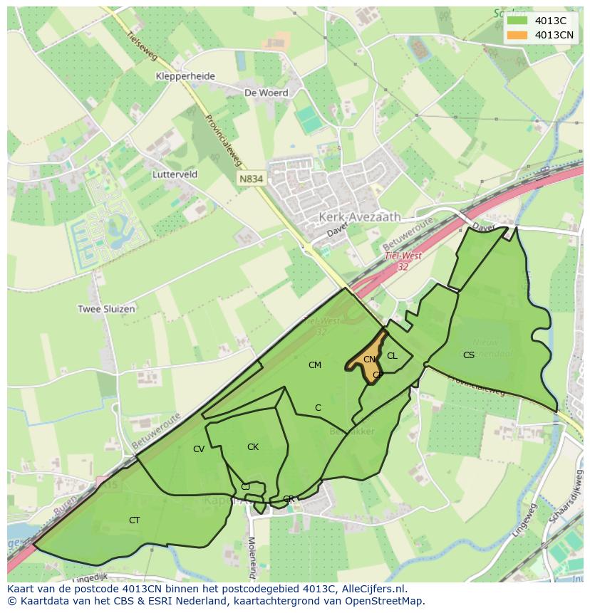Afbeelding van het postcodegebied 4013 CN op de kaart.