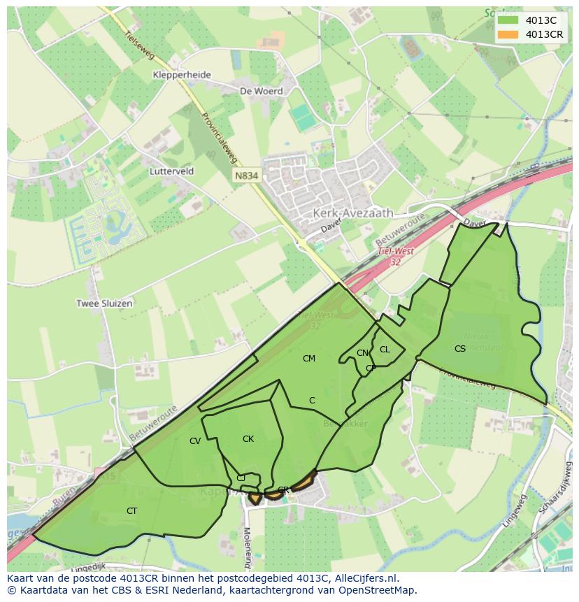Afbeelding van het postcodegebied 4013 CR op de kaart.