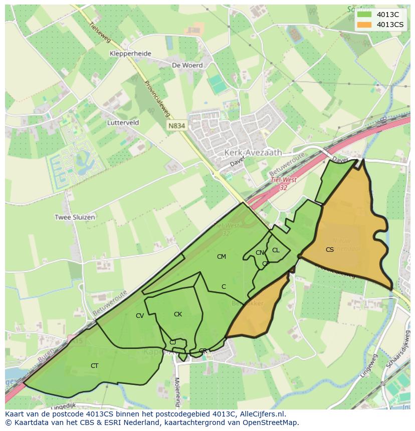 Afbeelding van het postcodegebied 4013 CS op de kaart.