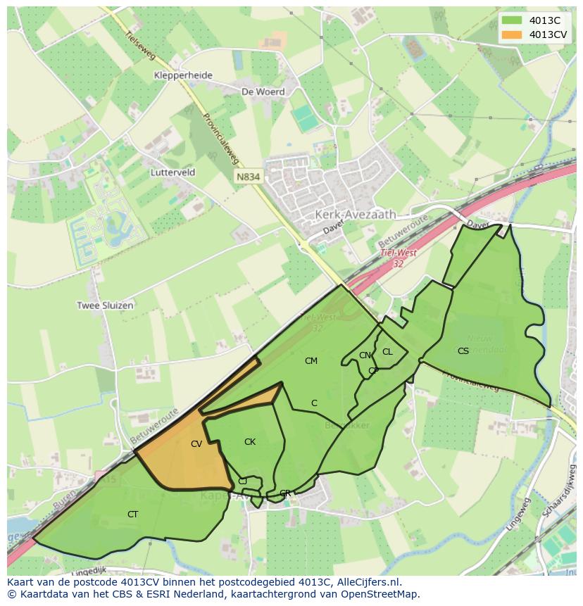 Afbeelding van het postcodegebied 4013 CV op de kaart.