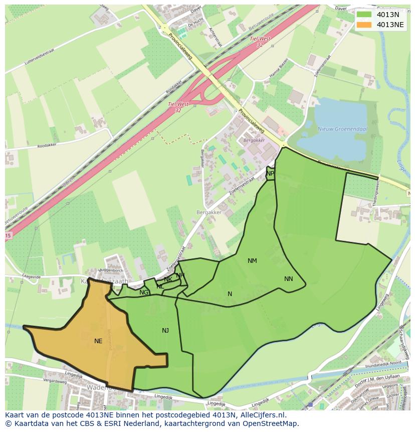 Afbeelding van het postcodegebied 4013 NE op de kaart.