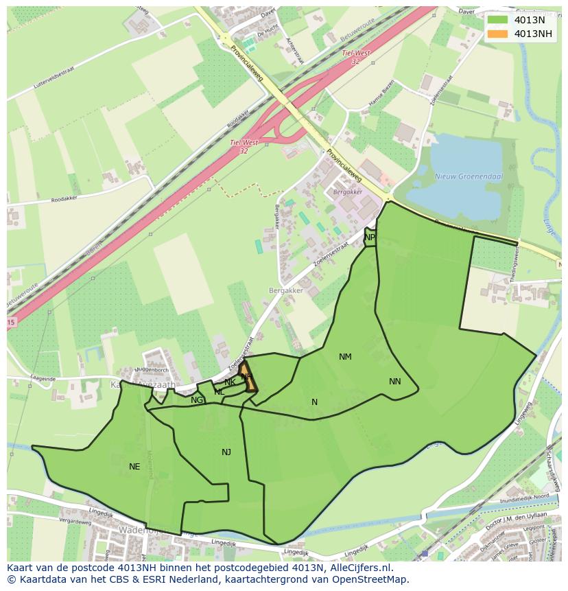 Afbeelding van het postcodegebied 4013 NH op de kaart.