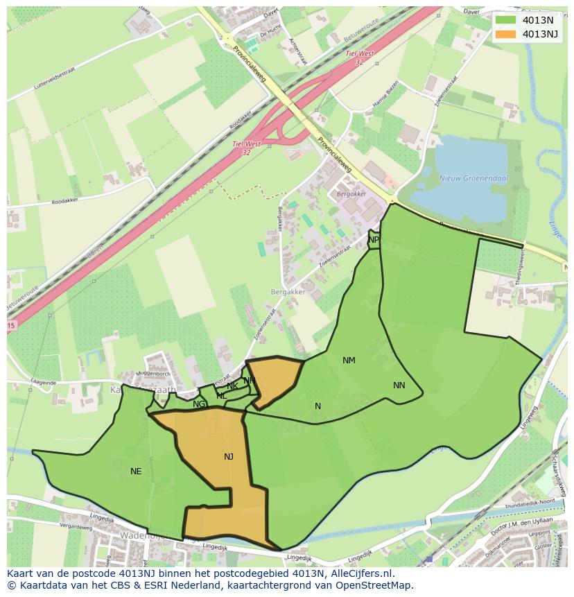 Afbeelding van het postcodegebied 4013 NJ op de kaart.