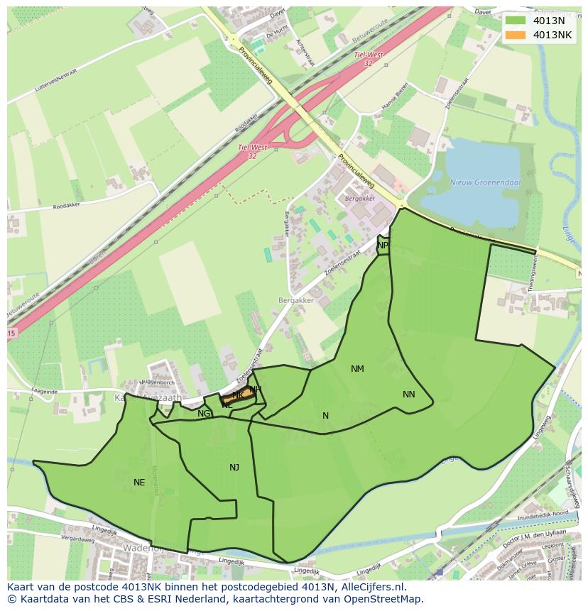 Afbeelding van het postcodegebied 4013 NK op de kaart.