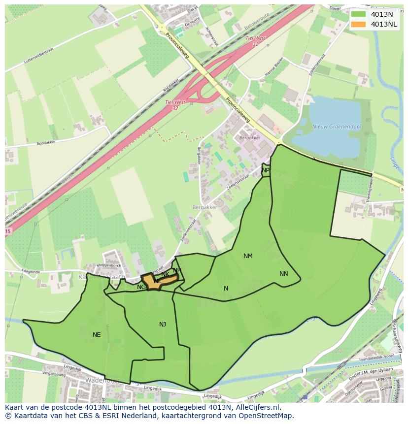 Afbeelding van het postcodegebied 4013 NL op de kaart.