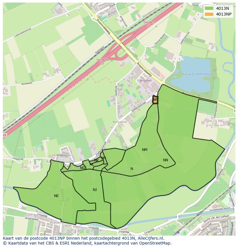 Afbeelding van het postcodegebied 4013 NP op de kaart.