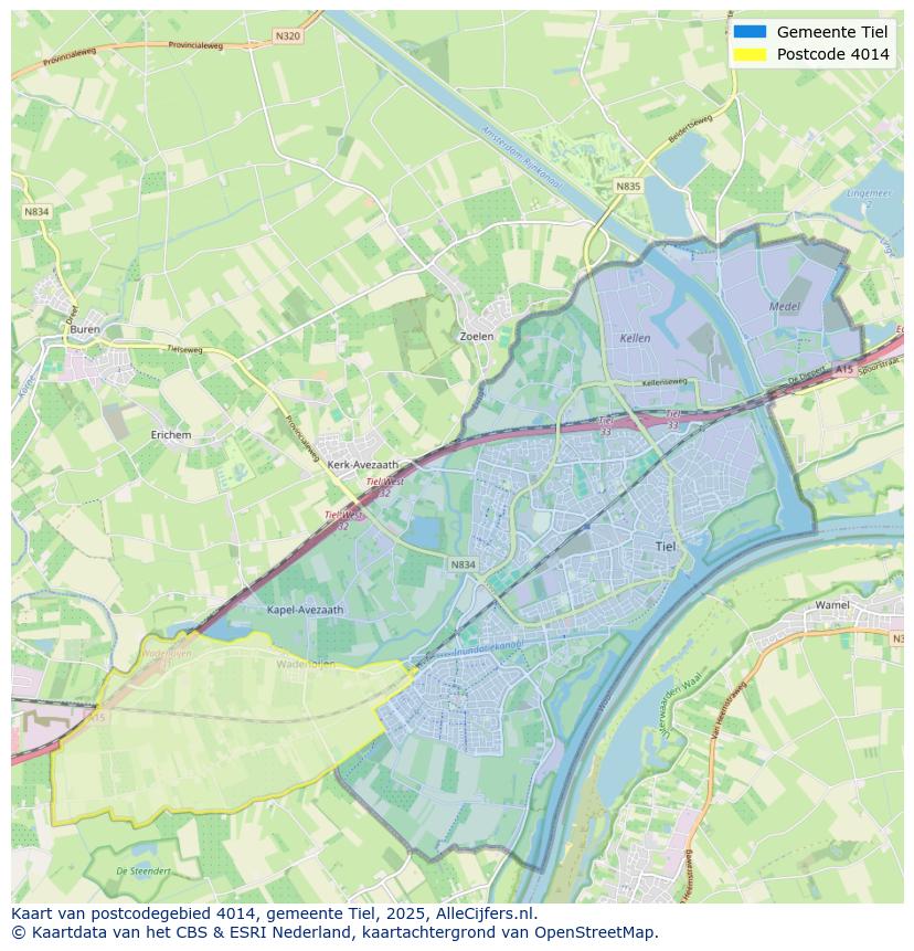 Afbeelding van het postcodegebied 4014 op de kaart.