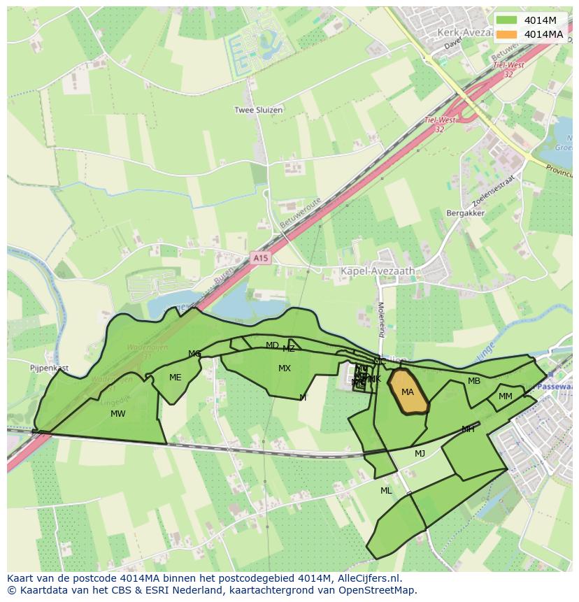 Afbeelding van het postcodegebied 4014 MA op de kaart.