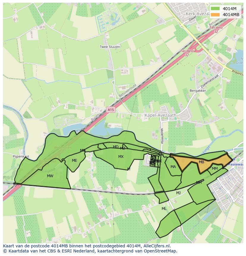 Afbeelding van het postcodegebied 4014 MB op de kaart.
