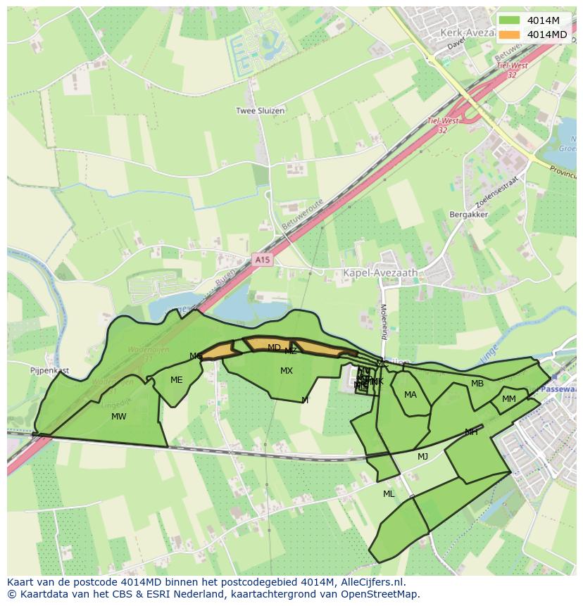 Afbeelding van het postcodegebied 4014 MD op de kaart.