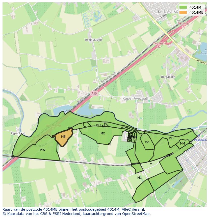 Afbeelding van het postcodegebied 4014 ME op de kaart.