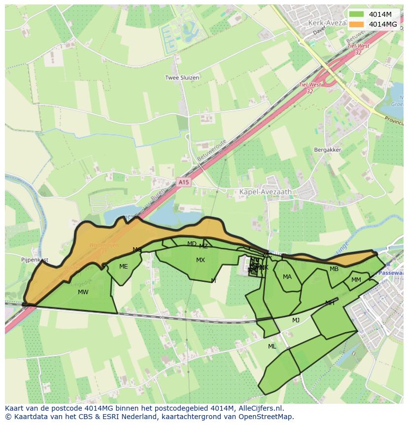 Afbeelding van het postcodegebied 4014 MG op de kaart.