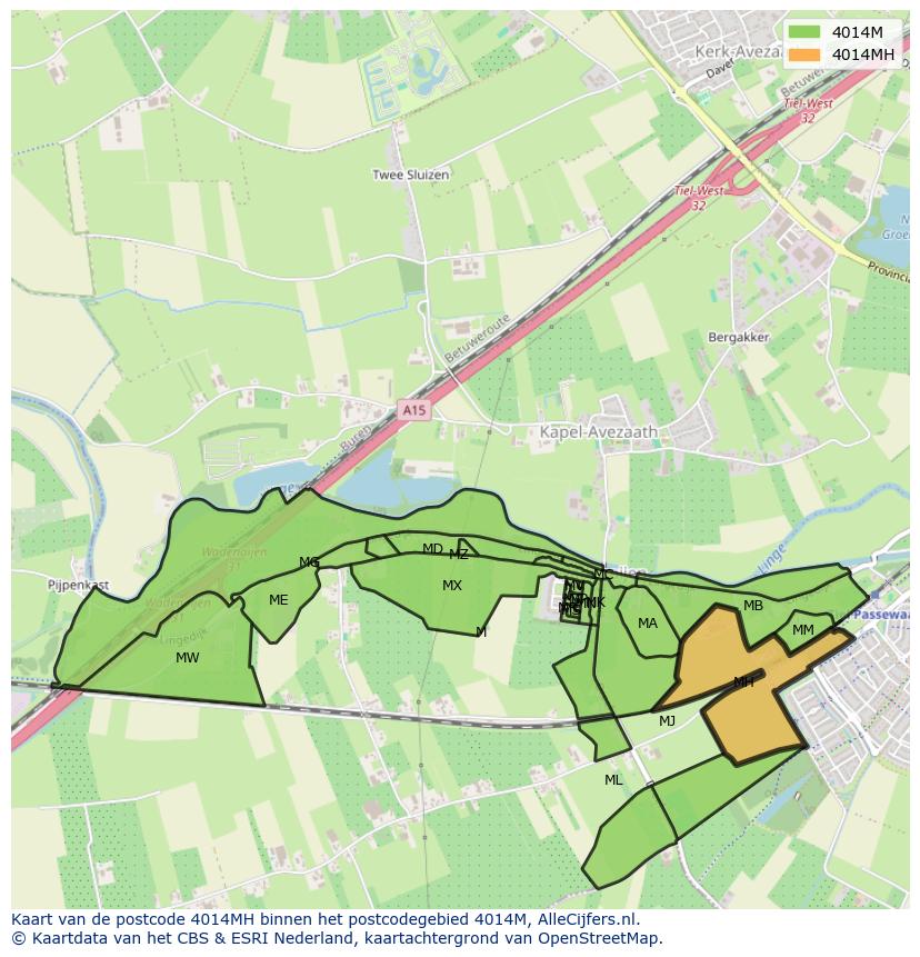 Afbeelding van het postcodegebied 4014 MH op de kaart.