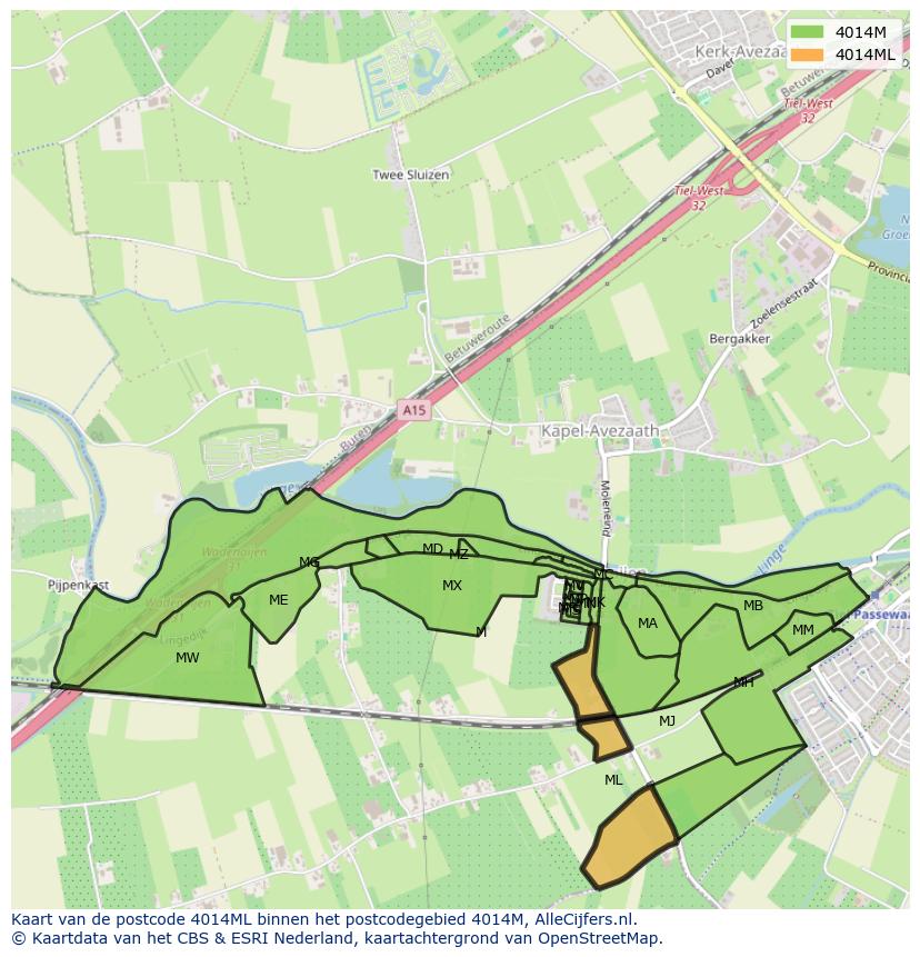 Afbeelding van het postcodegebied 4014 ML op de kaart.