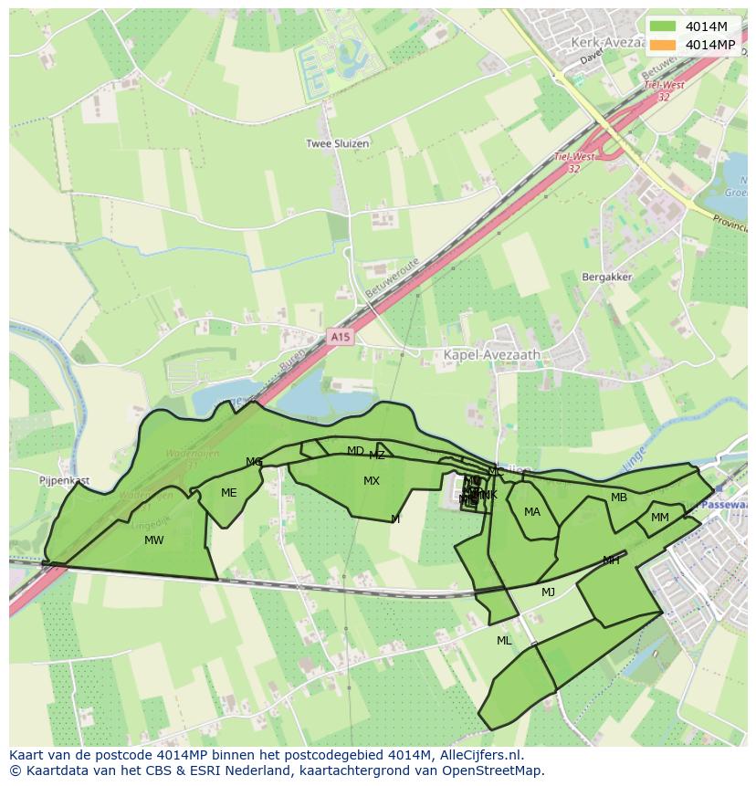 Afbeelding van het postcodegebied 4014 MP op de kaart.