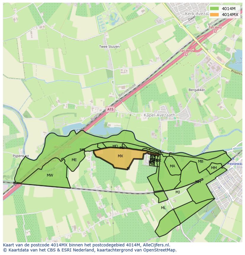 Afbeelding van het postcodegebied 4014 MX op de kaart.
