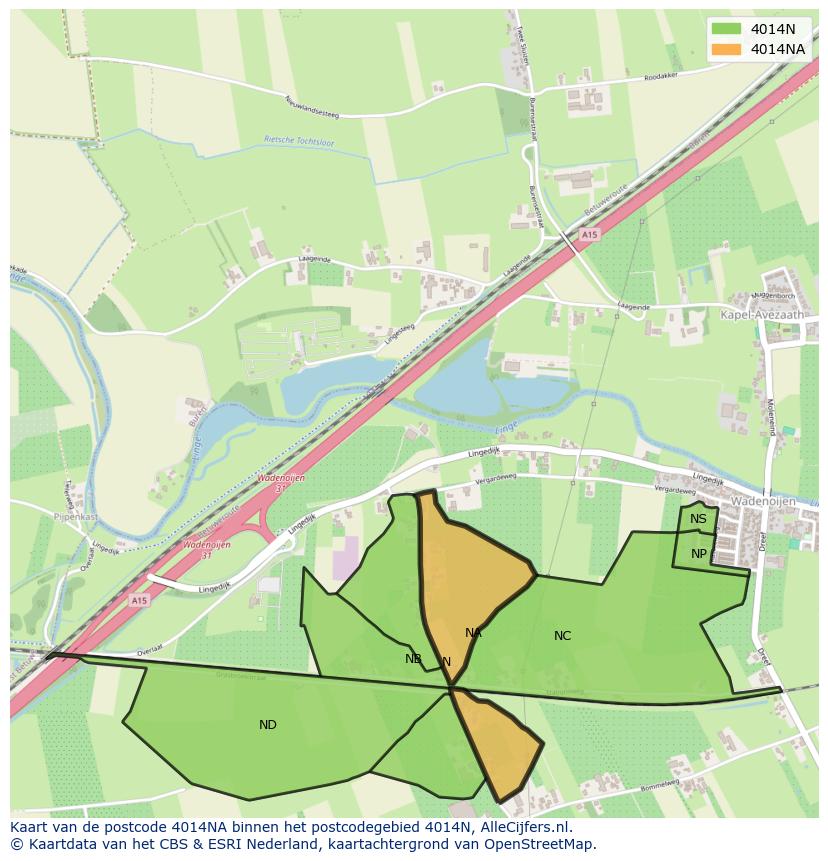 Afbeelding van het postcodegebied 4014 NA op de kaart.