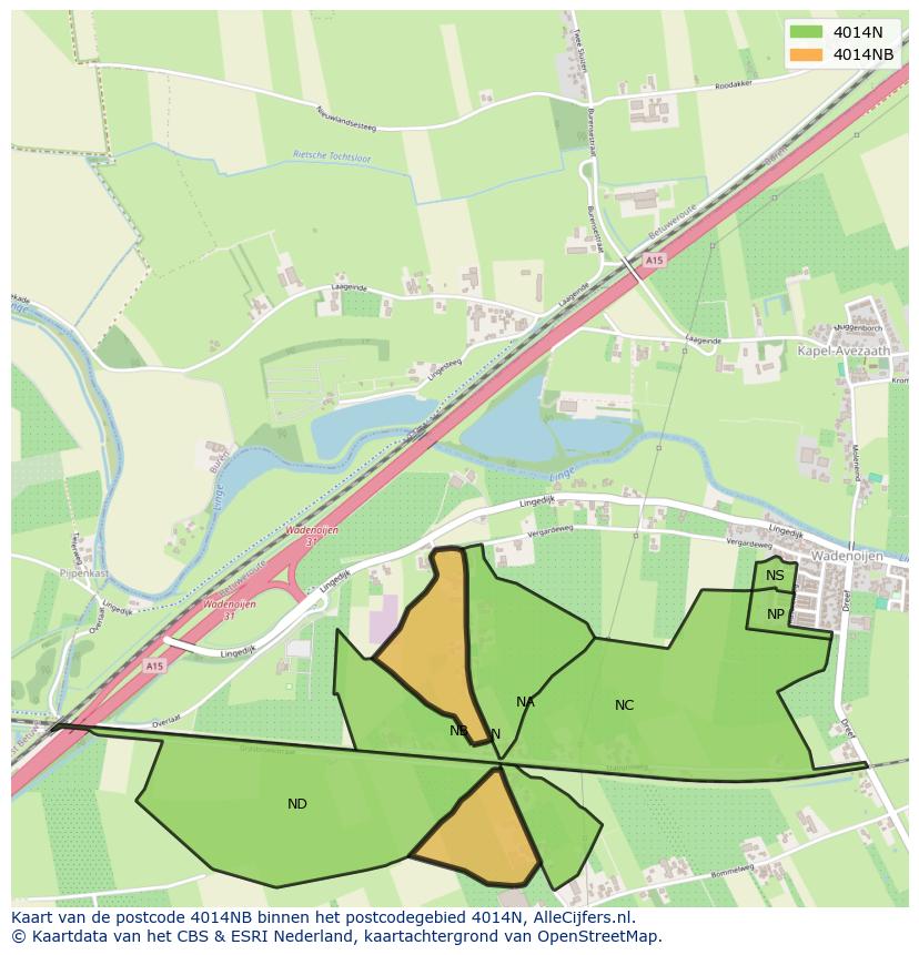 Afbeelding van het postcodegebied 4014 NB op de kaart.