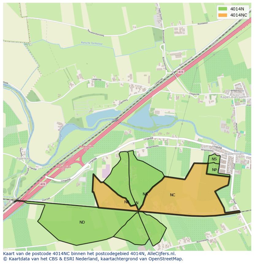 Afbeelding van het postcodegebied 4014 NC op de kaart.