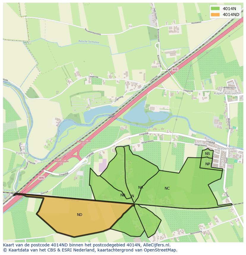Afbeelding van het postcodegebied 4014 ND op de kaart.