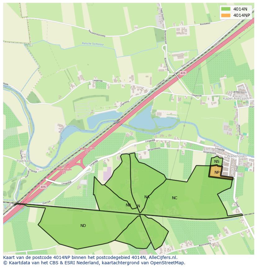 Afbeelding van het postcodegebied 4014 NP op de kaart.