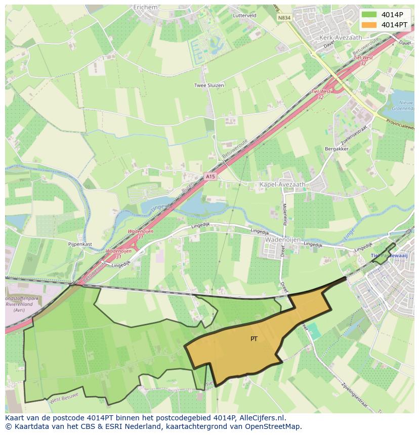 Afbeelding van het postcodegebied 4014 PT op de kaart.