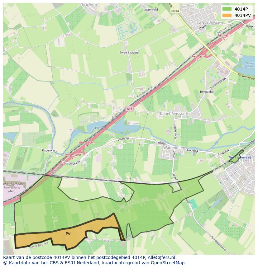 Afbeelding van het postcodegebied 4014 PV op de kaart.