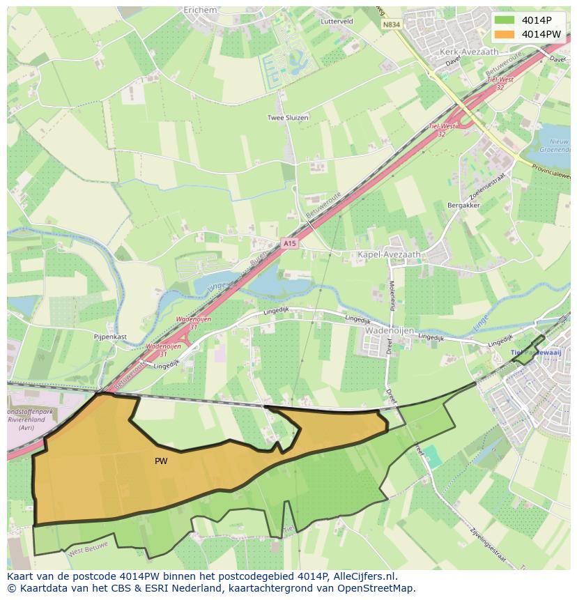 Afbeelding van het postcodegebied 4014 PW op de kaart.