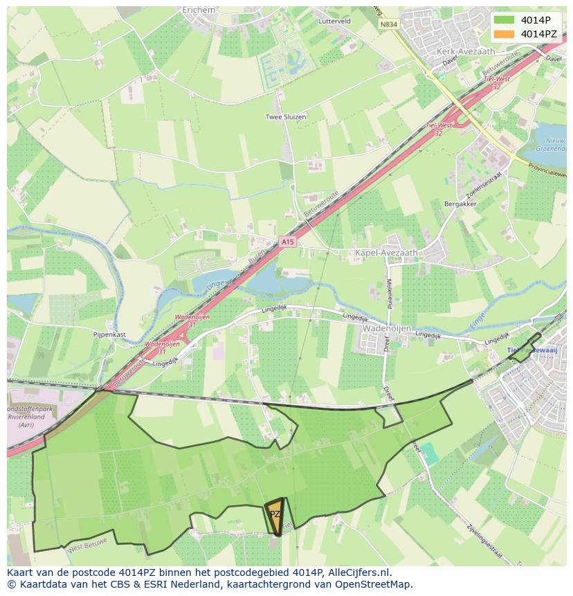 Afbeelding van het postcodegebied 4014 PZ op de kaart.
