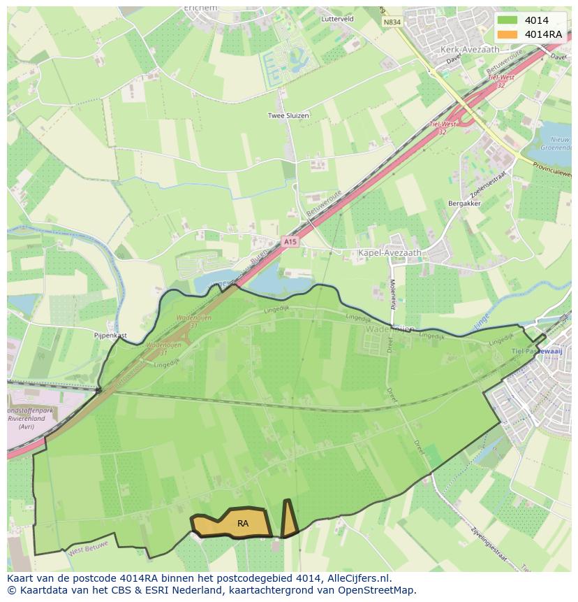 Afbeelding van het postcodegebied 4014 RA op de kaart.