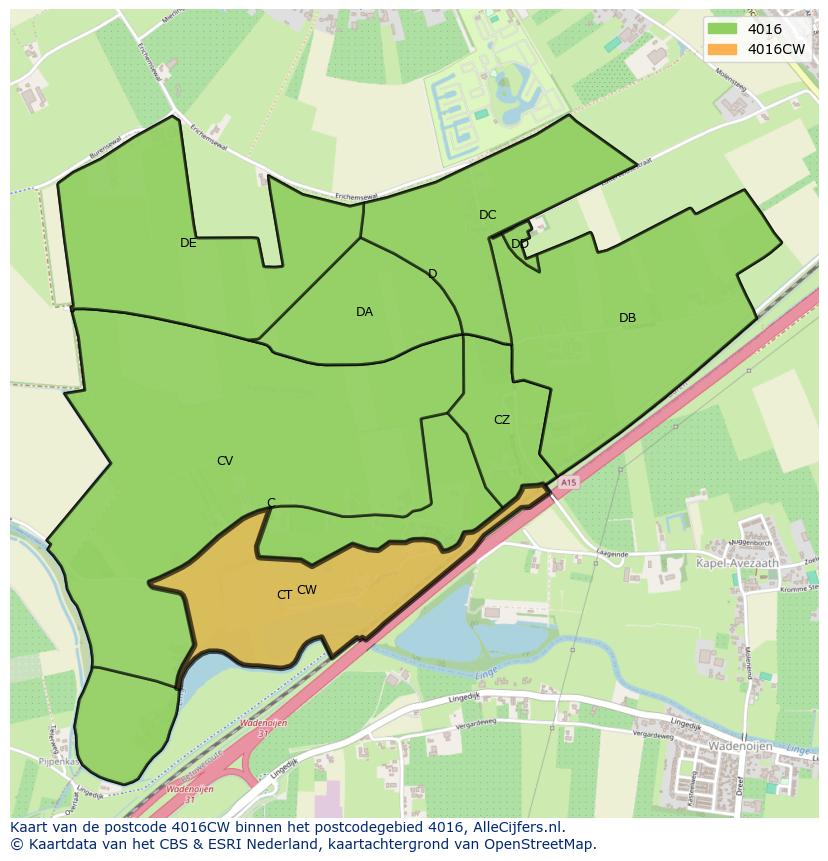 Afbeelding van het postcodegebied 4016 CW op de kaart.