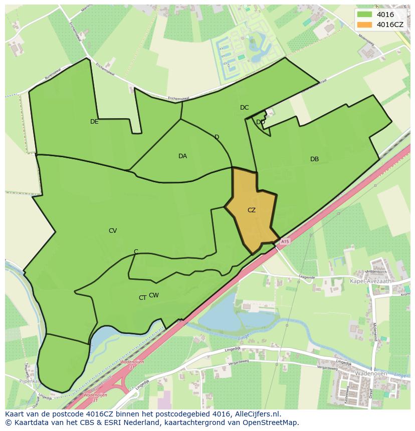 Afbeelding van het postcodegebied 4016 CZ op de kaart.