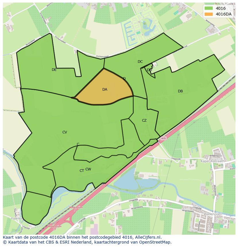 Afbeelding van het postcodegebied 4016 DA op de kaart.