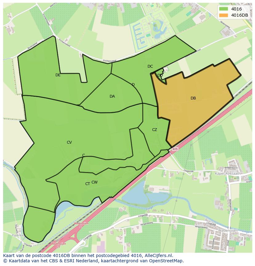 Afbeelding van het postcodegebied 4016 DB op de kaart.