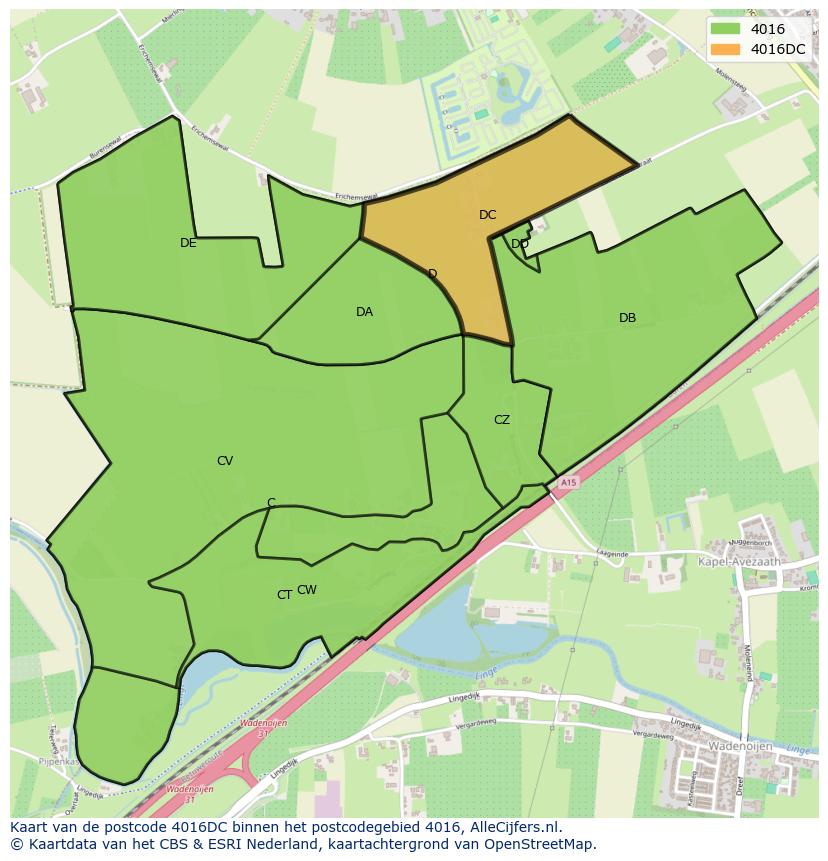Afbeelding van het postcodegebied 4016 DC op de kaart.