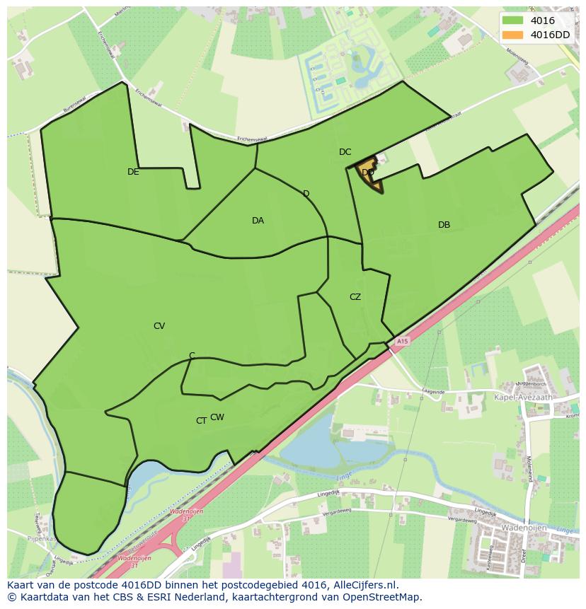Afbeelding van het postcodegebied 4016 DD op de kaart.