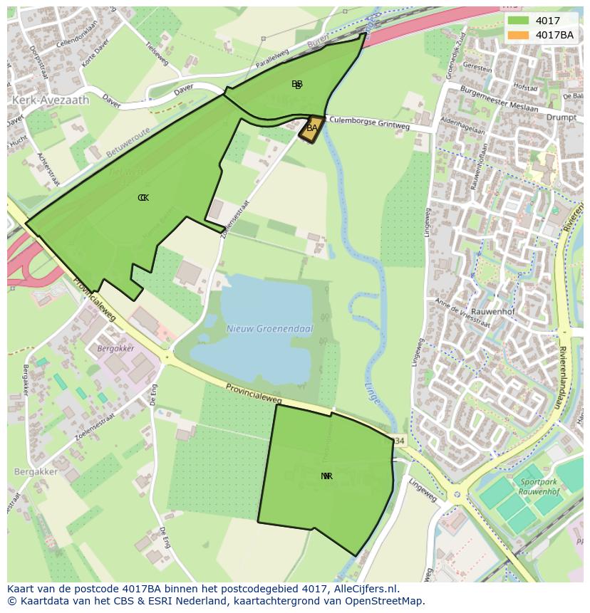Afbeelding van het postcodegebied 4017 BA op de kaart.