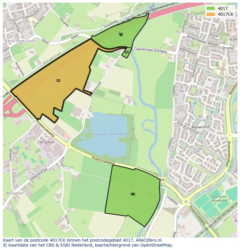 Afbeelding van het postcodegebied 4017 CK op de kaart.