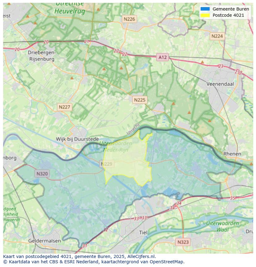 Afbeelding van het postcodegebied 4021 op de kaart.