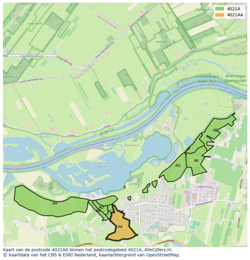 Afbeelding van het postcodegebied 4021 AA op de kaart.
