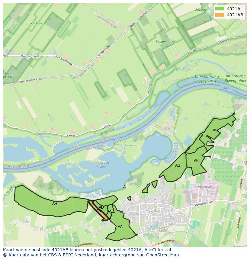 Afbeelding van het postcodegebied 4021 AB op de kaart.