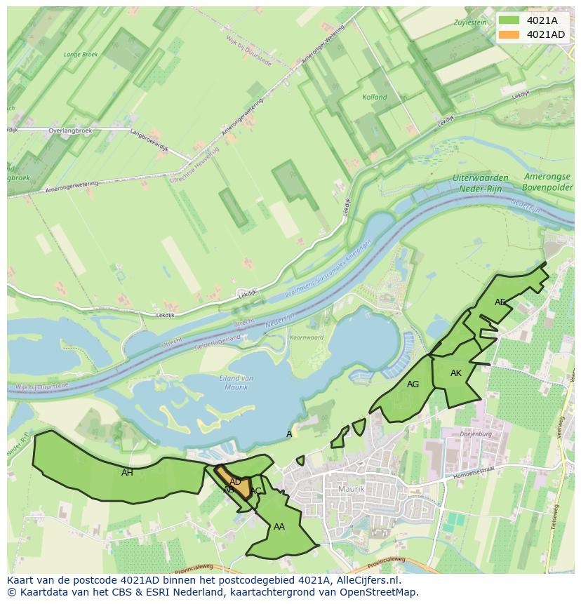 Afbeelding van het postcodegebied 4021 AD op de kaart.