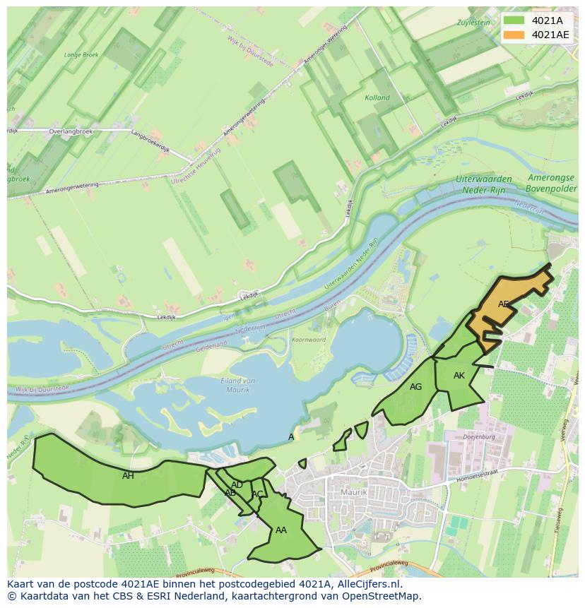 Afbeelding van het postcodegebied 4021 AE op de kaart.