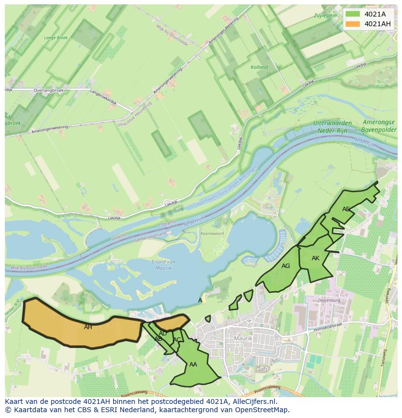 Afbeelding van het postcodegebied 4021 AH op de kaart.
