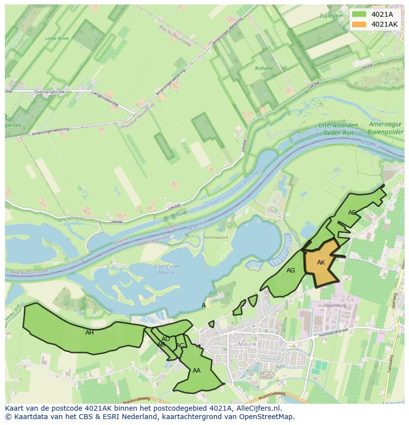 Afbeelding van het postcodegebied 4021 AK op de kaart.