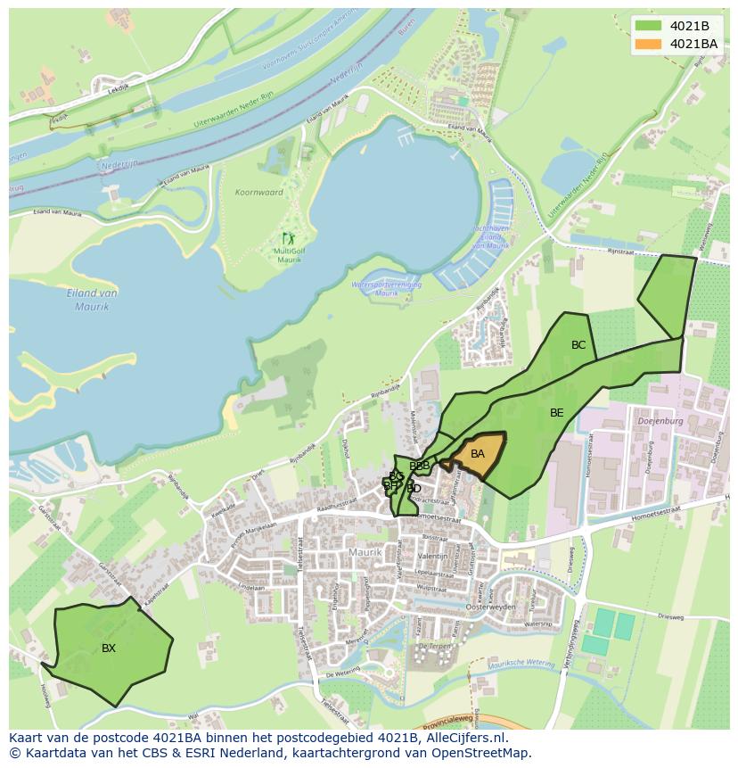 Afbeelding van het postcodegebied 4021 BA op de kaart.