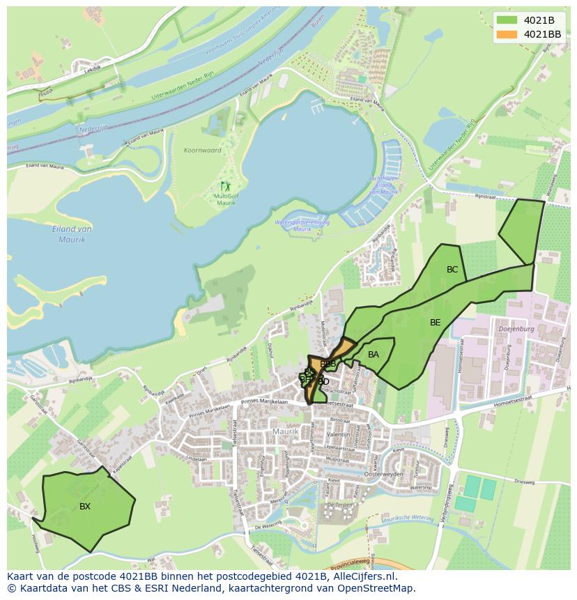 Afbeelding van het postcodegebied 4021 BB op de kaart.