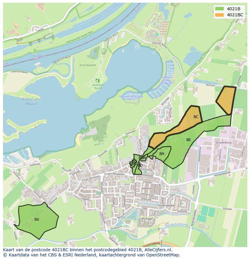 Afbeelding van het postcodegebied 4021 BC op de kaart.