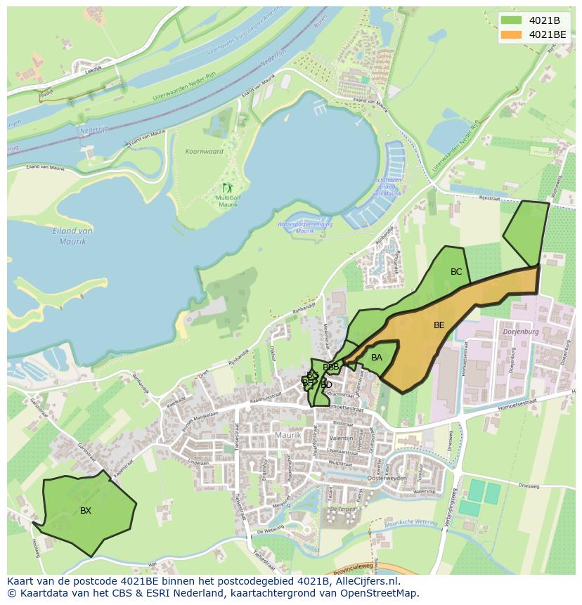 Afbeelding van het postcodegebied 4021 BE op de kaart.