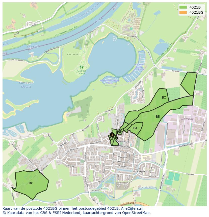 Afbeelding van het postcodegebied 4021 BG op de kaart.